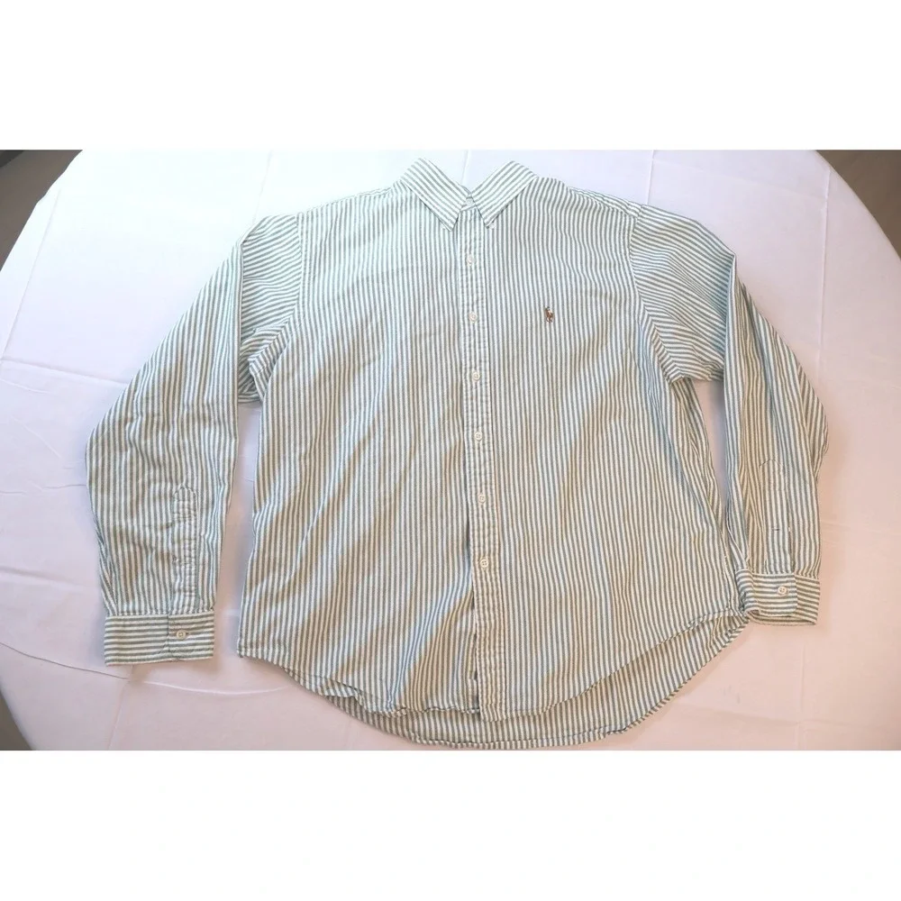 Polo Ralph Lauren Classic Fit Green White Striped Oxford Shirt Men XXL